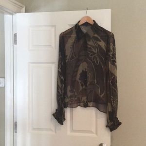 Escada Silk Green and Brown Blouse